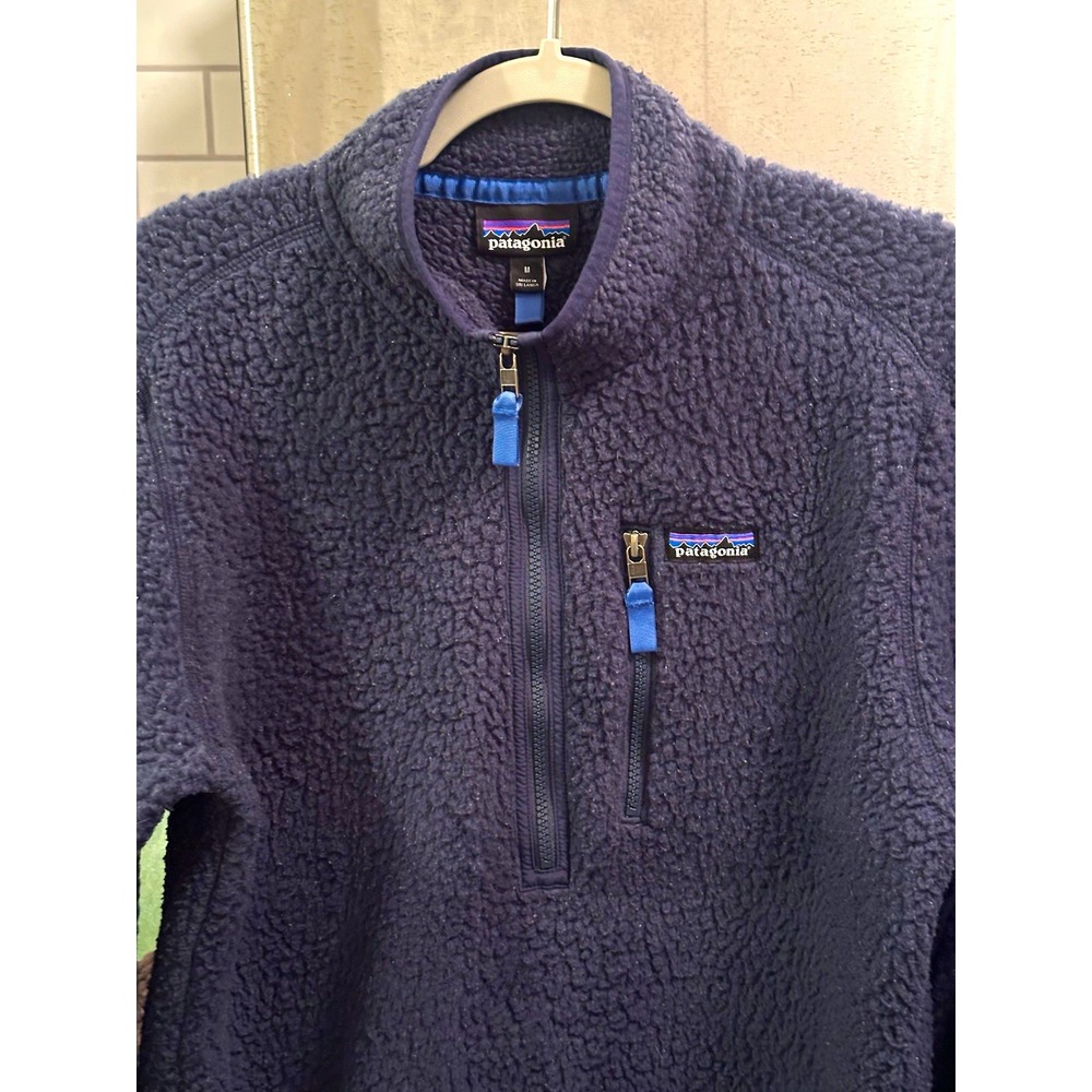 Patagonia Men's Blue 1/4 Zip Retro Pile Fleece Pullover SzM skiing layers winter